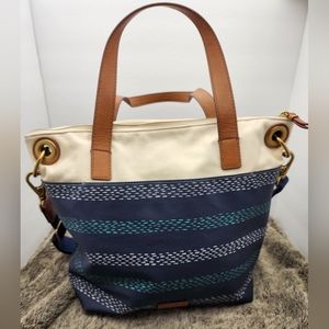 FOSSIL Keely Coated Canvas Stripes Crossbody Bag/ Tote Bag.